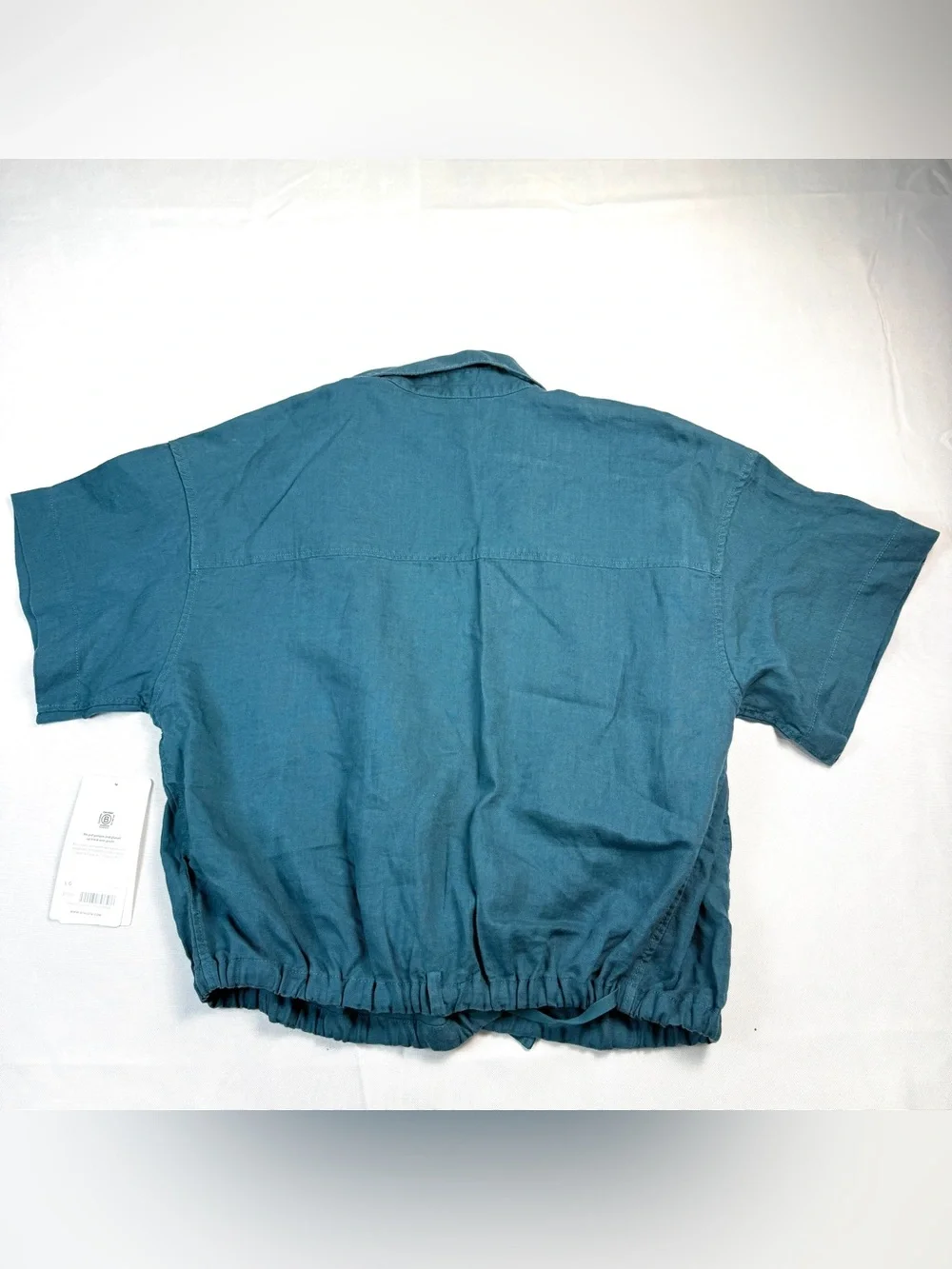 Athleta Playa Tie Top Women’s Large Teal Blue 100% Linen Cropped Shirt NWT